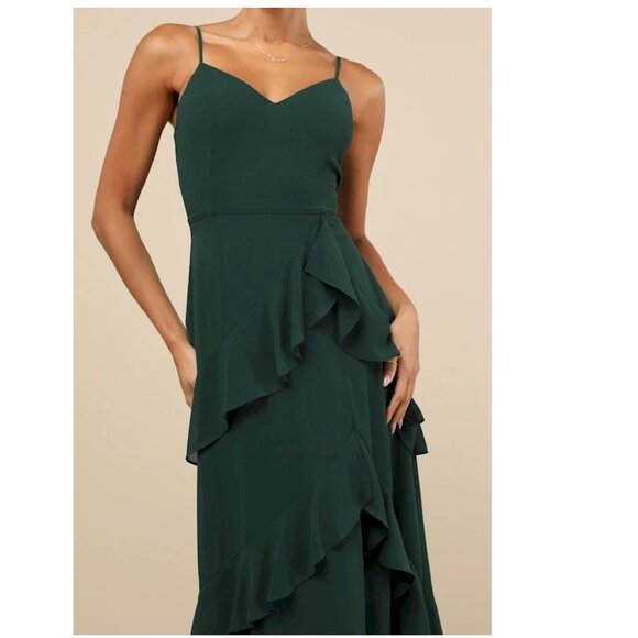 Lulus Blessed with Beauty Green Ruffled Sleeveless Maxi Dress Size XS New NWT - Picture 3 of 4
